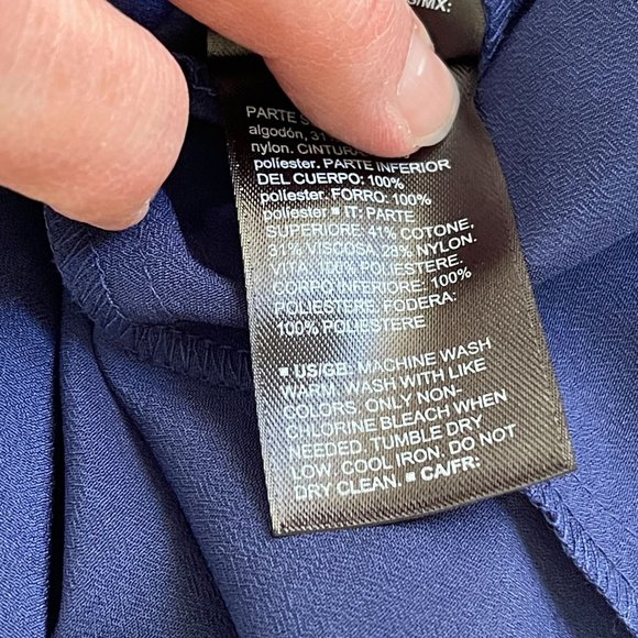 Truth & Fable Chiffon Lace Midi Dress L Cutout Waist Keyhole Back Fit Flare Navy - Picture 11 of 12